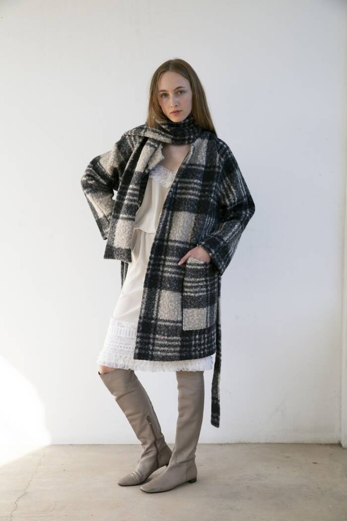 CHECKED BELTED  COAT - Image 2