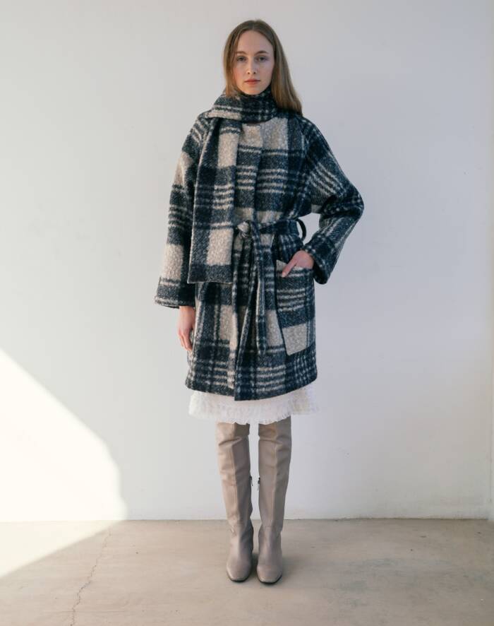 CHECKED BELTED  COAT