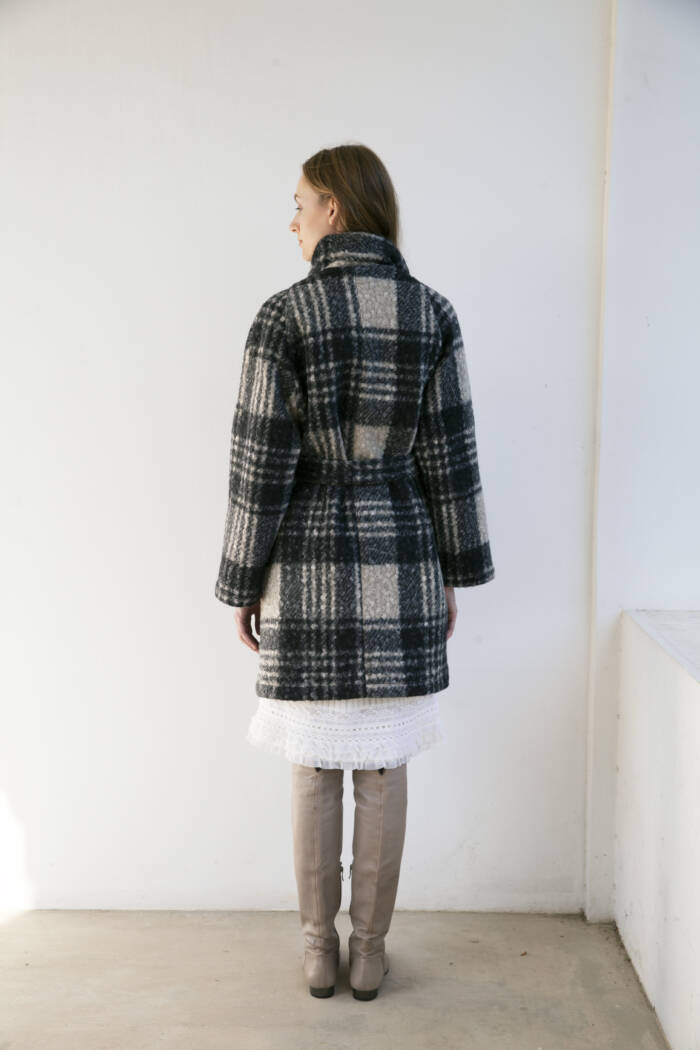 CHECKED BELTED  COAT - Image 3